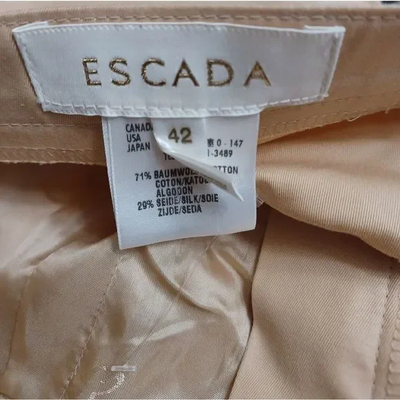 ESCADA TAN COTTON SILK ZIPPER FLY STRAIGHT LEG PANTS SZ 42 - Picture 9 of 10